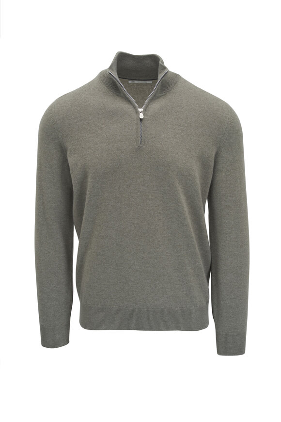 Brunello Cucinelli Sage Green Cashmere Quarter Zip Pullover