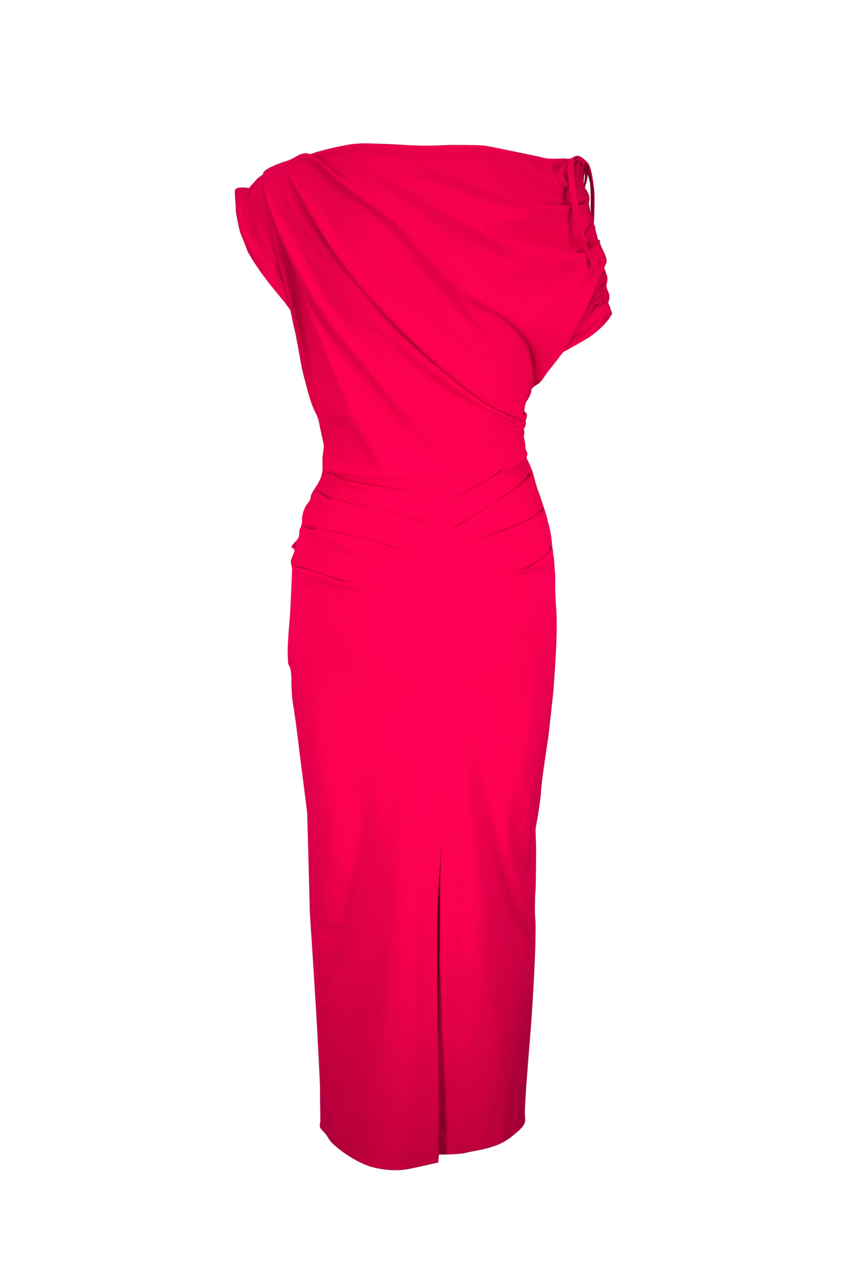 Talbot Runhof - Kokao3 Cerise Asymmetric Midi Dress