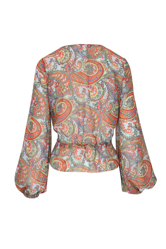 L'Agence - Pixie Light Blue Paisley Print Drawstring Blouse