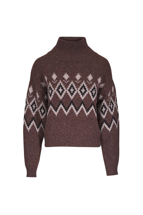 Lisa Yang Gudrun Dark Cocoa Jacquard Cashmere Sweater - view 1