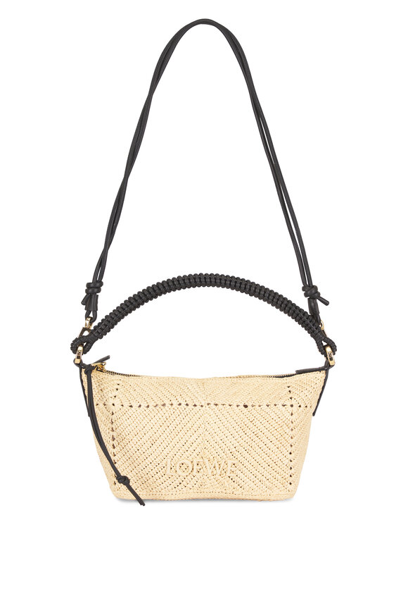 Loewe - Cala Black Leather & Raffia Top Handle Bag