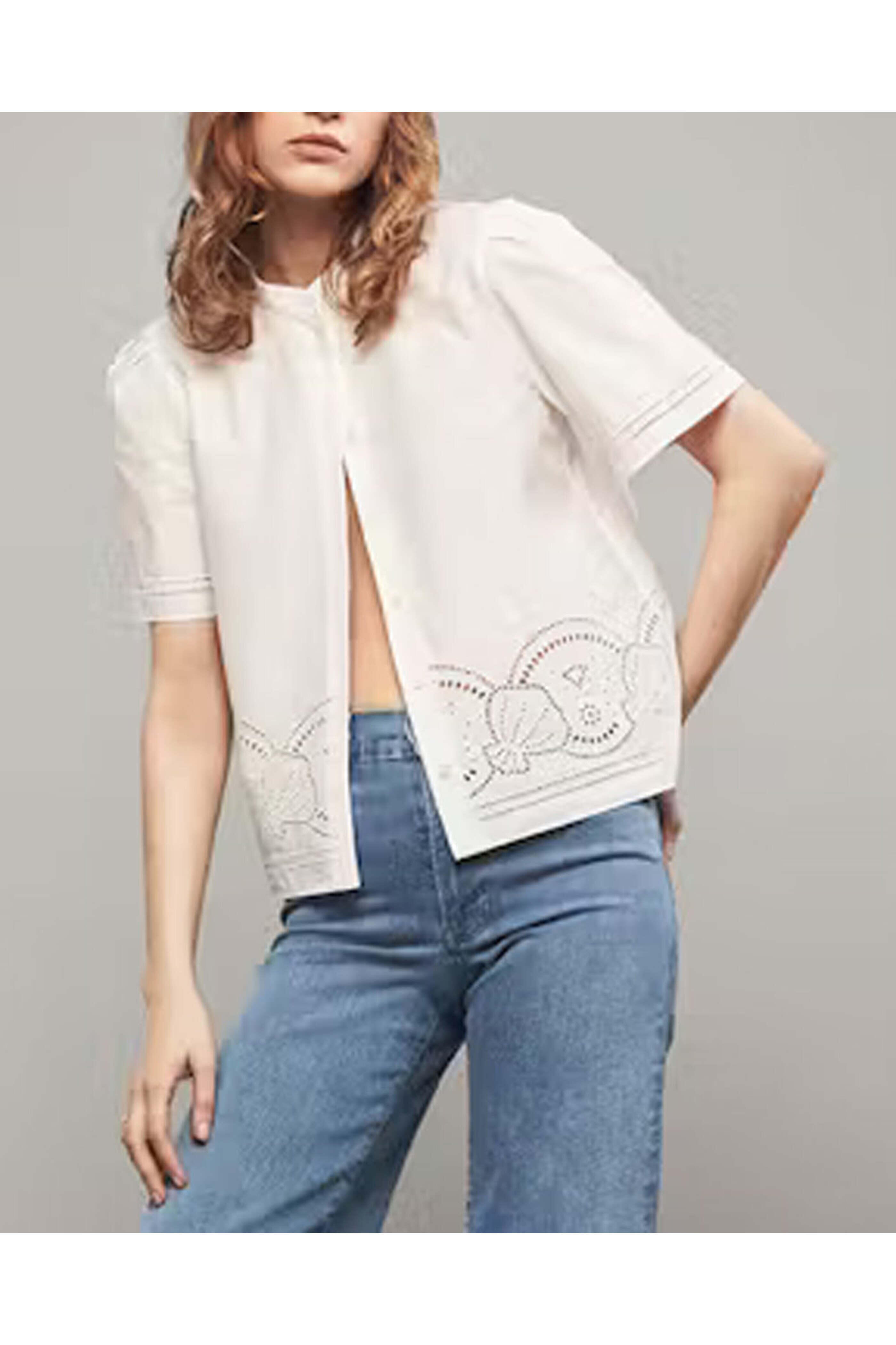 Frame - White Embroidered Short Sleeve Shirt