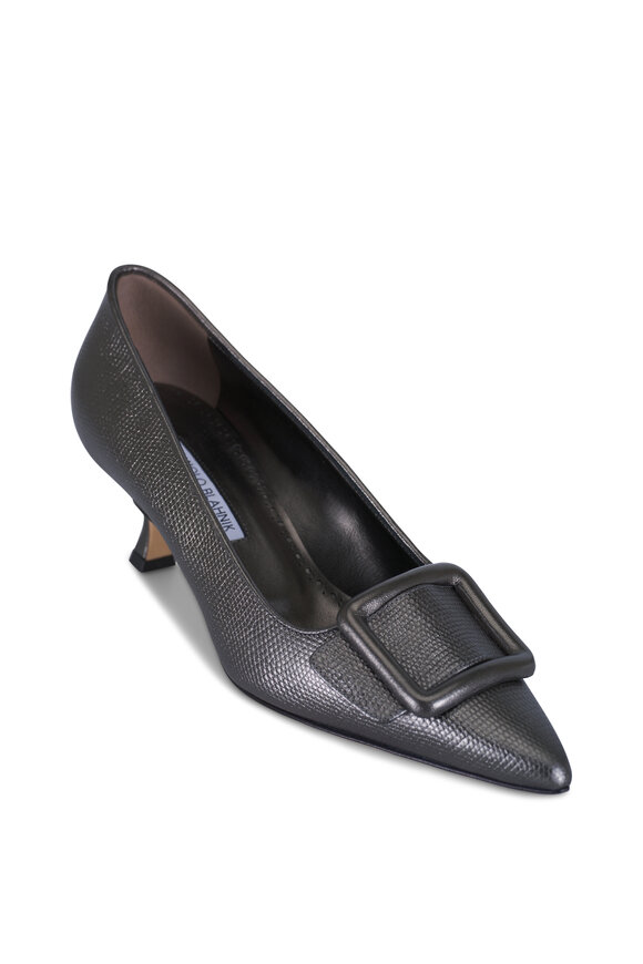 Manolo Blahnik Maysale Graphite Embossed Leather Pump, 50mm