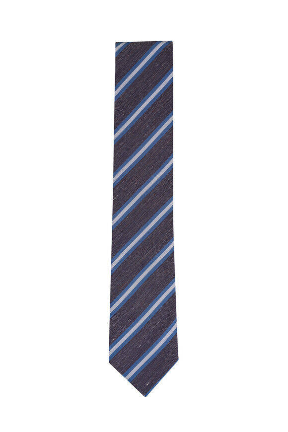 Canali Dark Gray Stripe Silk & Linen Necktie