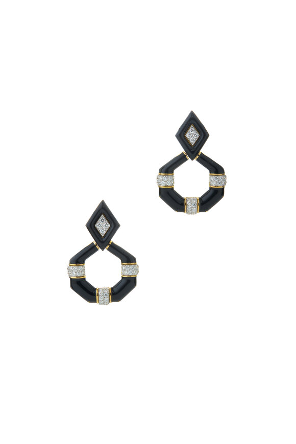 David Webb - 18K Gold & Platinum Black Enamel Earrings