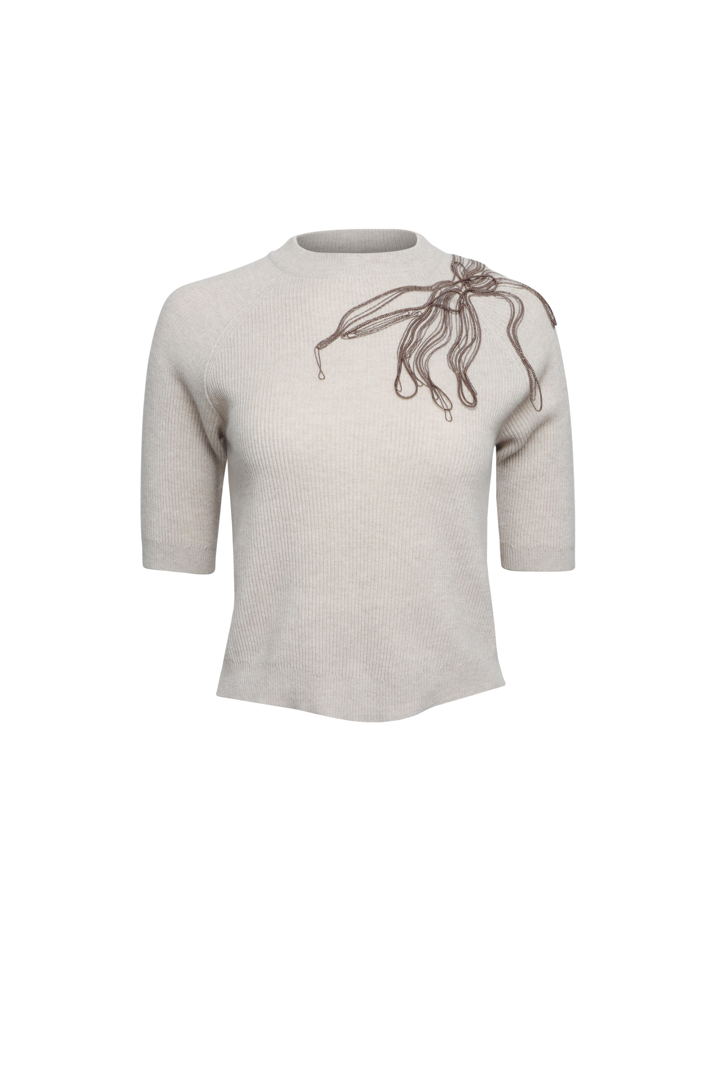 Brunello Cucinelli - Beige Cashmere Monili Floral Knit Pullover