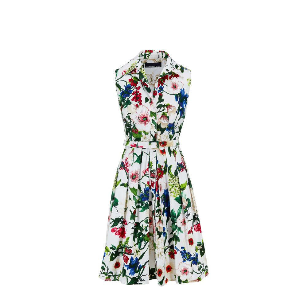 Samantha Sung - Audrey1 White Multi Floral Sleeveless Belted