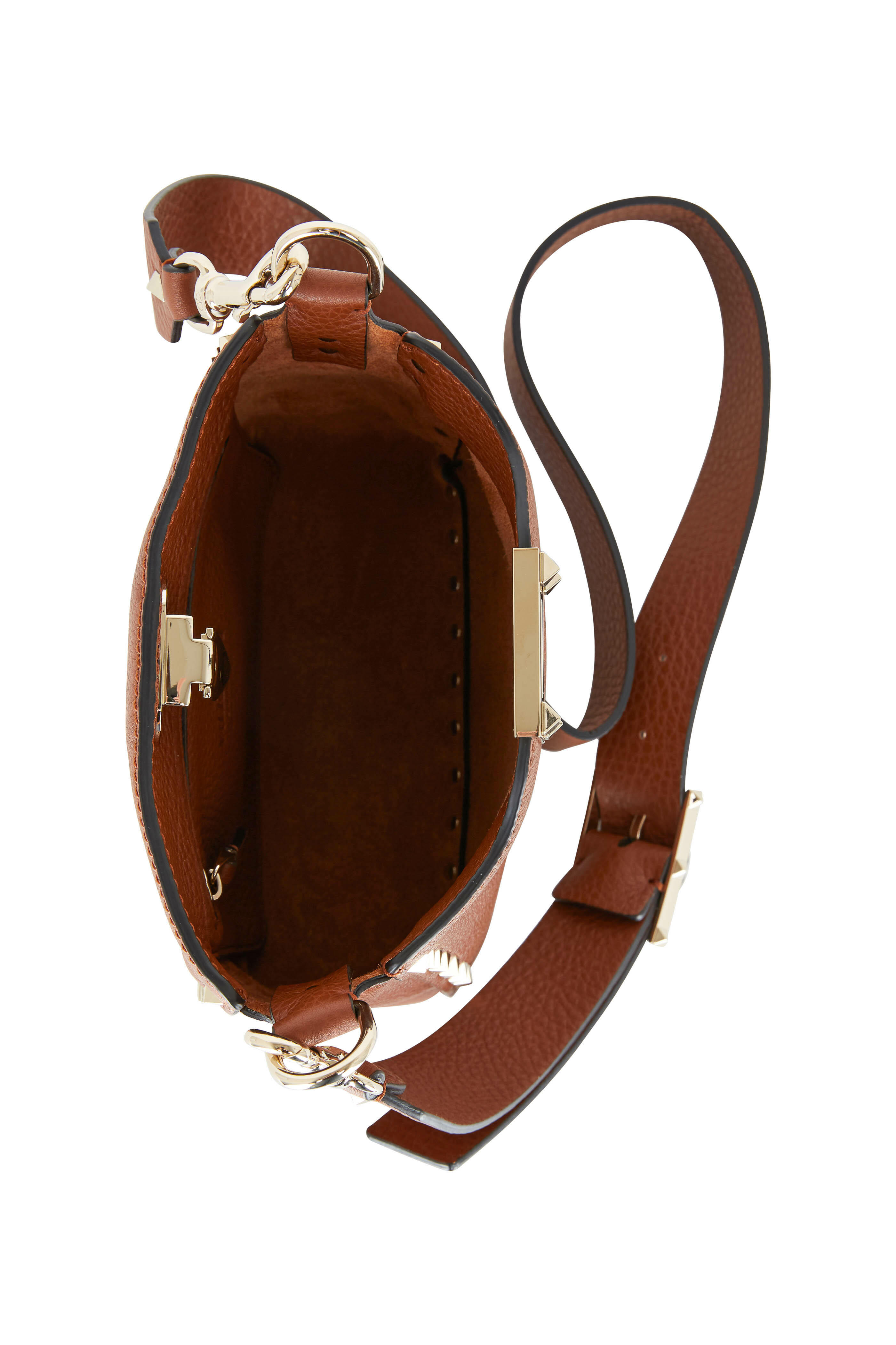 Valentino Garavani - Rockstud Cognac Leather Mini Hobo Crossbody