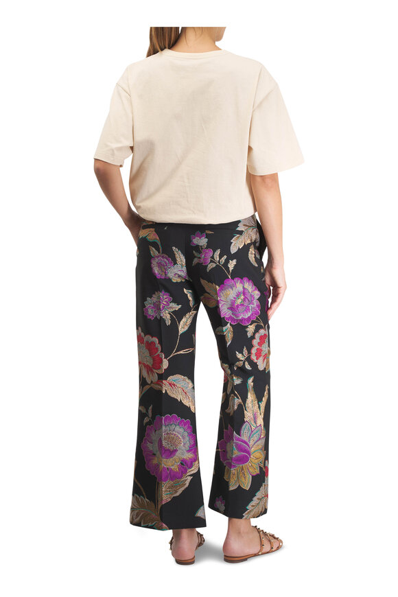 Valentino Black Metallic Floral Jacquard Flare Ankle Pant - view 3