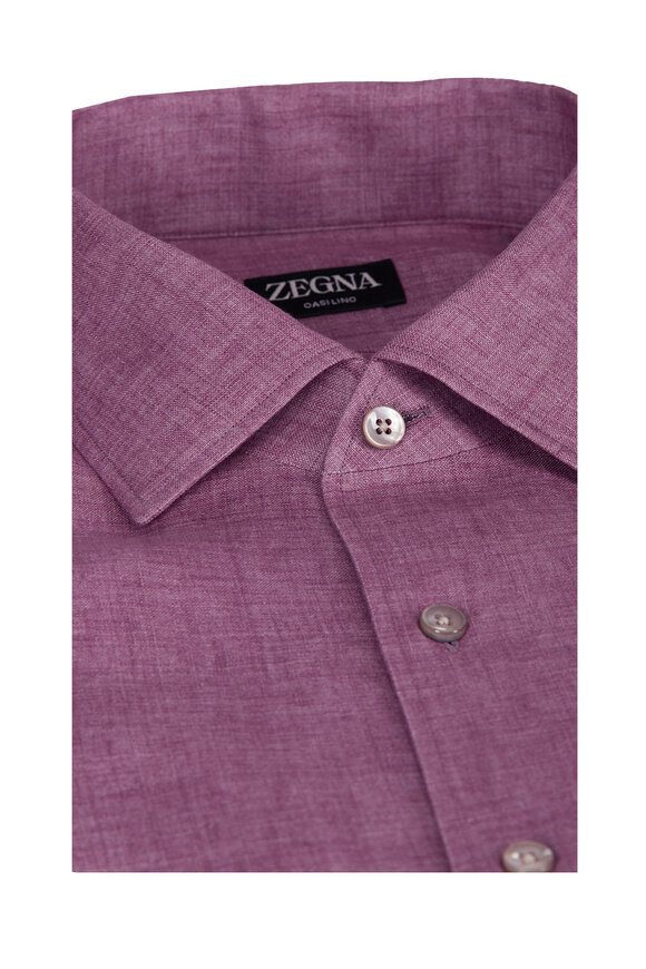 Zegna Oasi Purple Linen Short Sleeve Sport Shirt - view 2