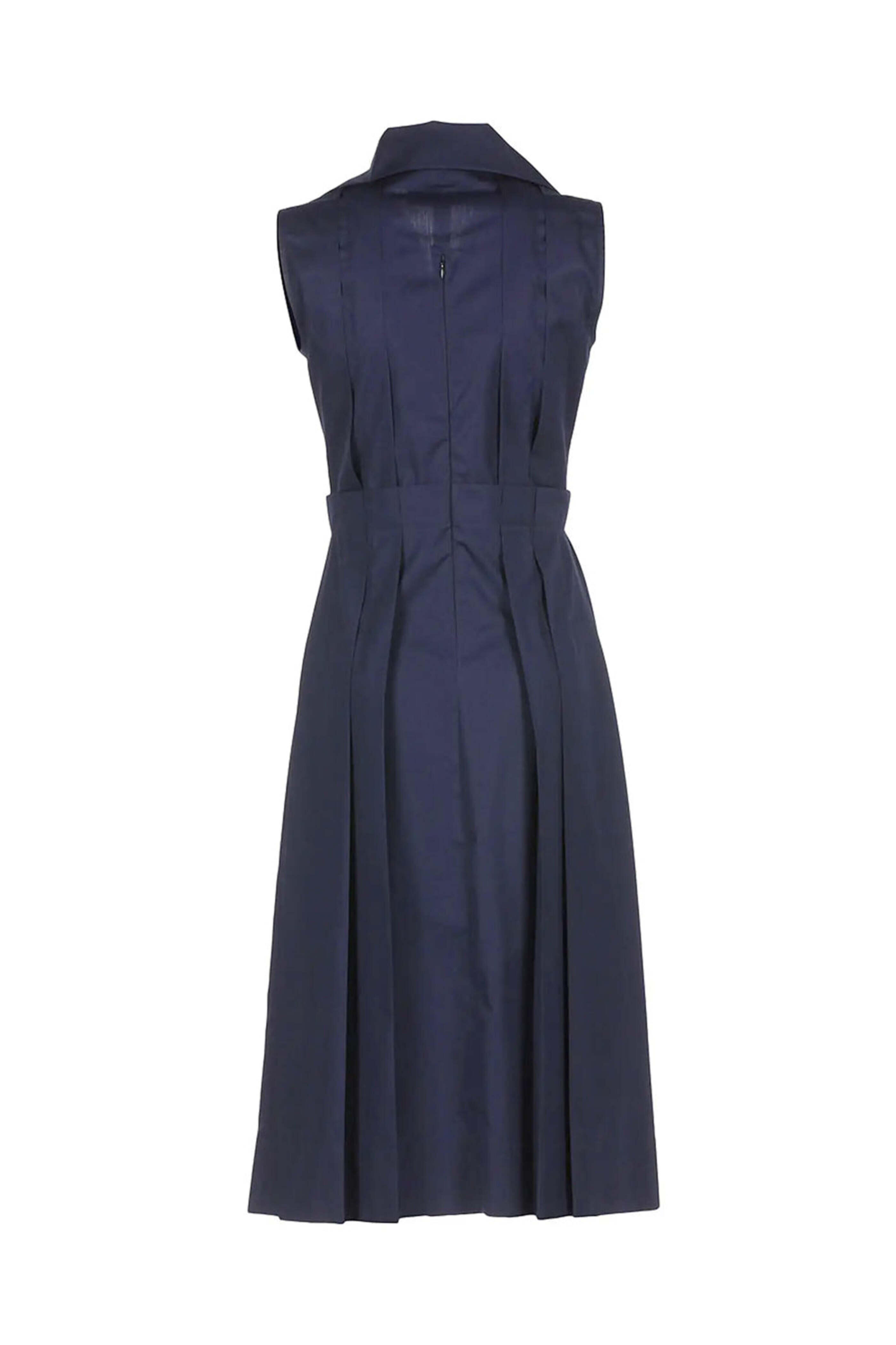 Marni - Navy Pleated Cotton V-Neck Tennis Dress