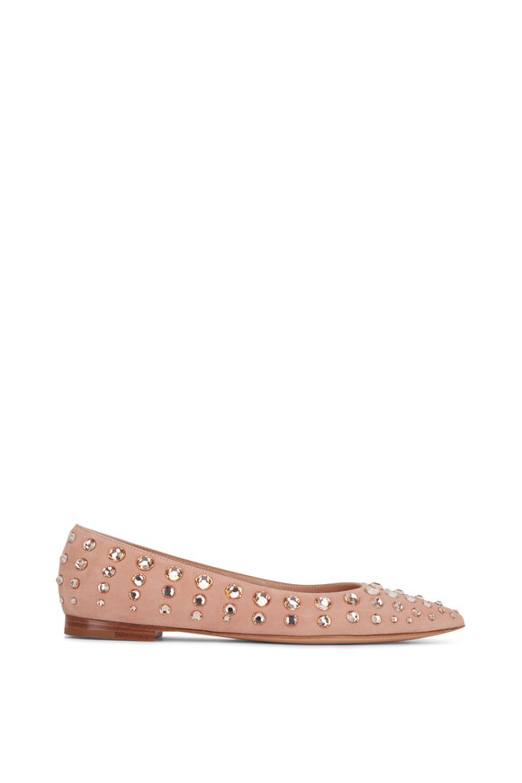 Gianvito Rossi - Peach Crystal Suede Flat