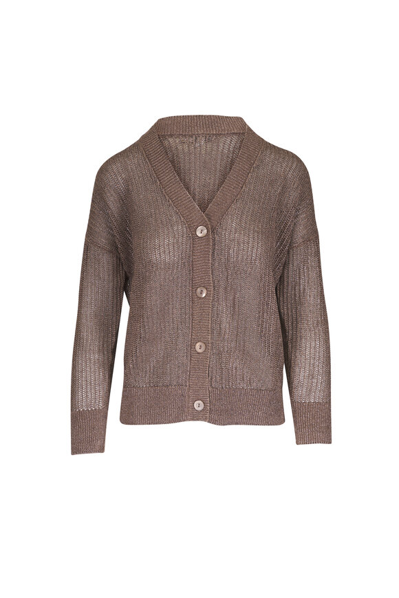 Kinross Saddle Brown Open Knit Lurex Cardigan