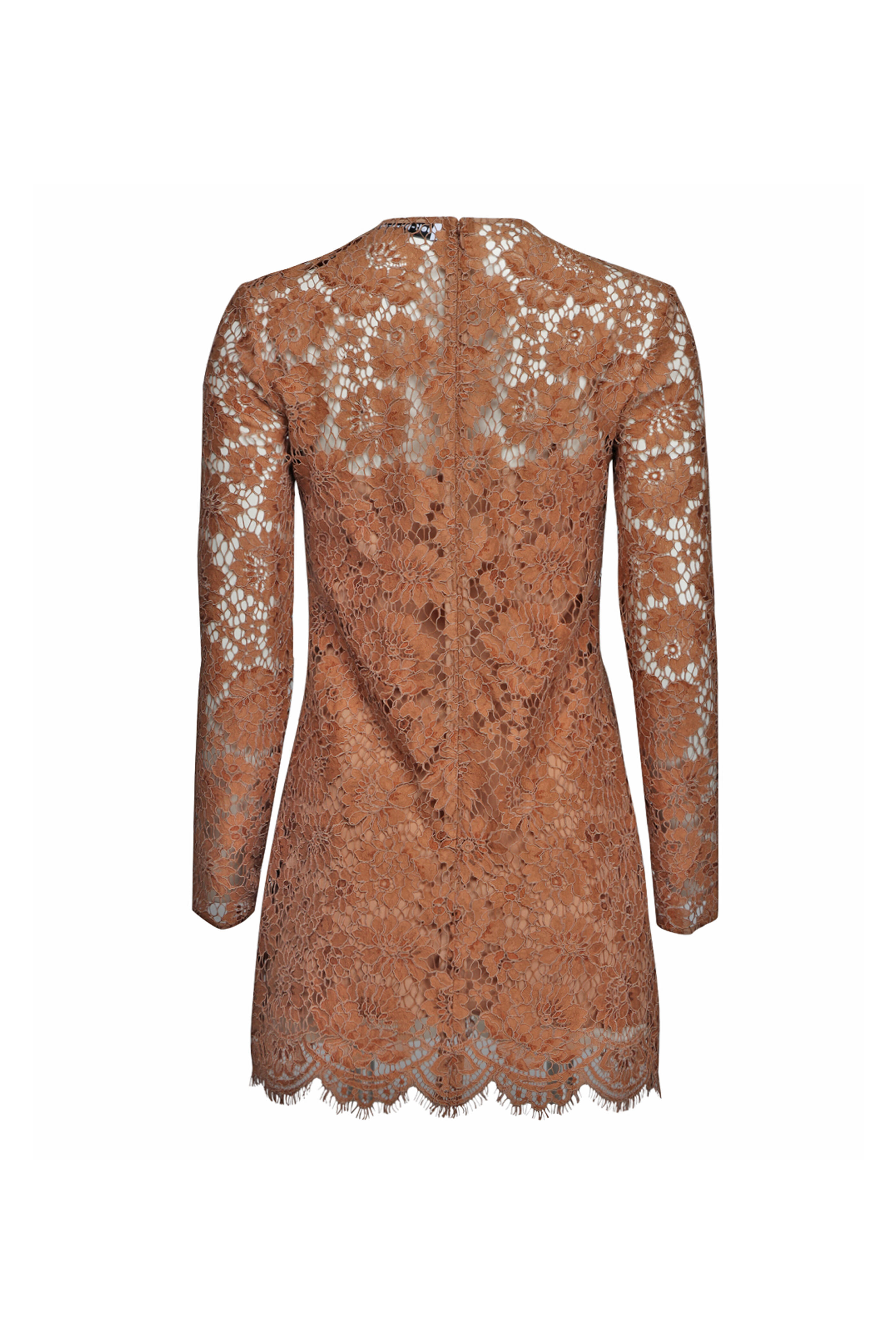 Self - Portrait - Tan Lace Bow Broach Mini Dress