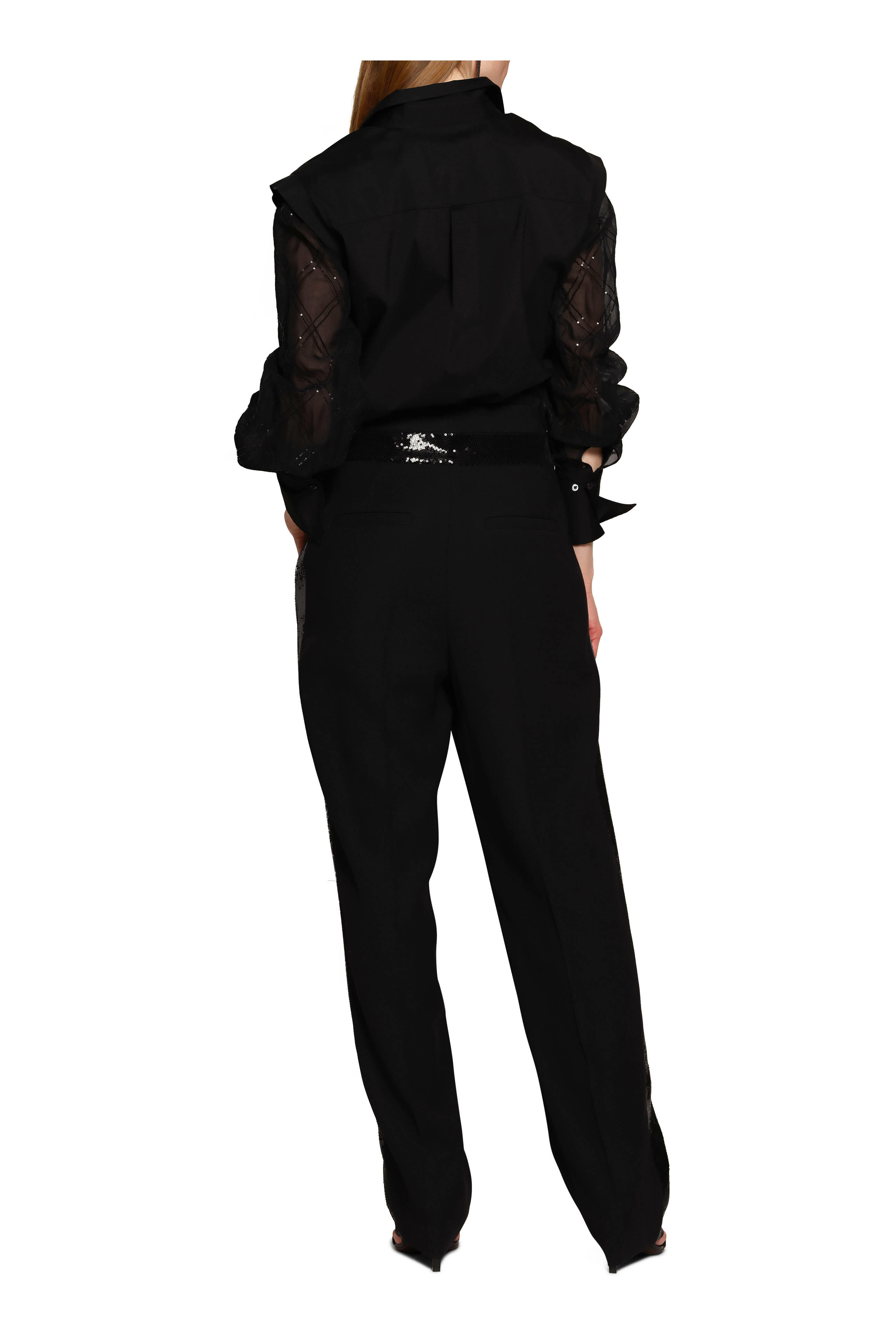 Brunello Cucinelli - Black High-Waisted Sequin Pleated Tuxedo Pant