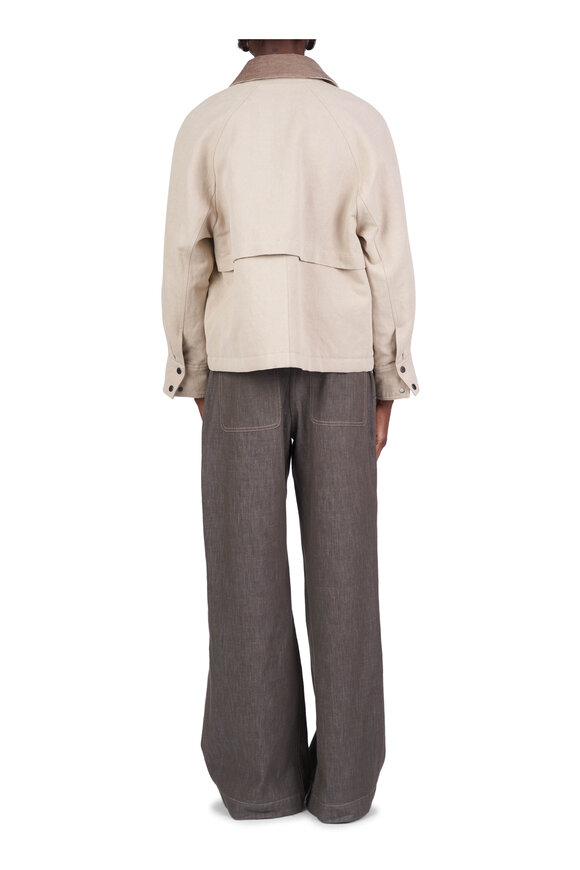 Brunello Cucinelli Olive Denim-Effect Cotton Twill Wide Smart Pant - view 4