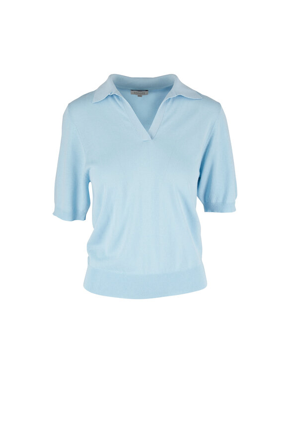 Kinross - Iced Aqua Silk & Cashmere Summer Polo