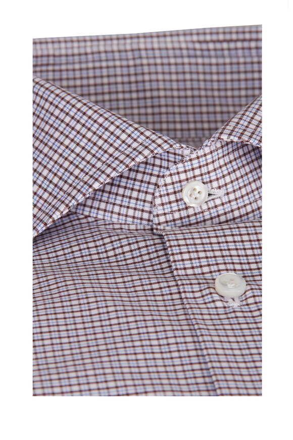 Cesare Attolini Brown Check Cotton Dress Shirt - view 2