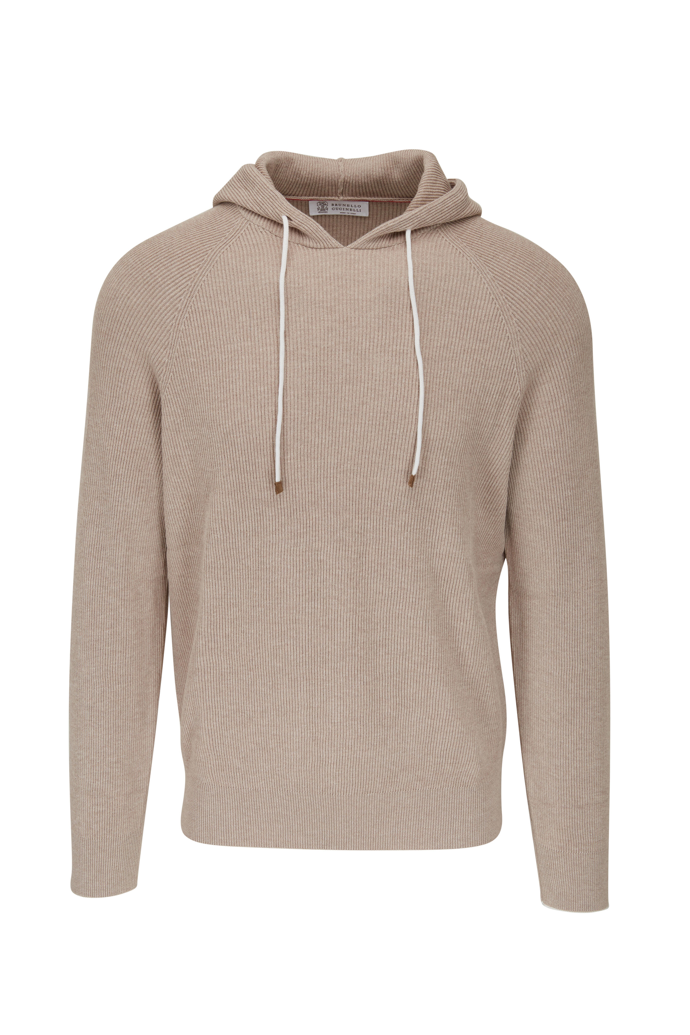 【送料&関税込】Brunello Cucinelli Stretch Cotton Sweatshirt Brunello Cucinelli - Medium Brown Ribbed Cotton Hoodie