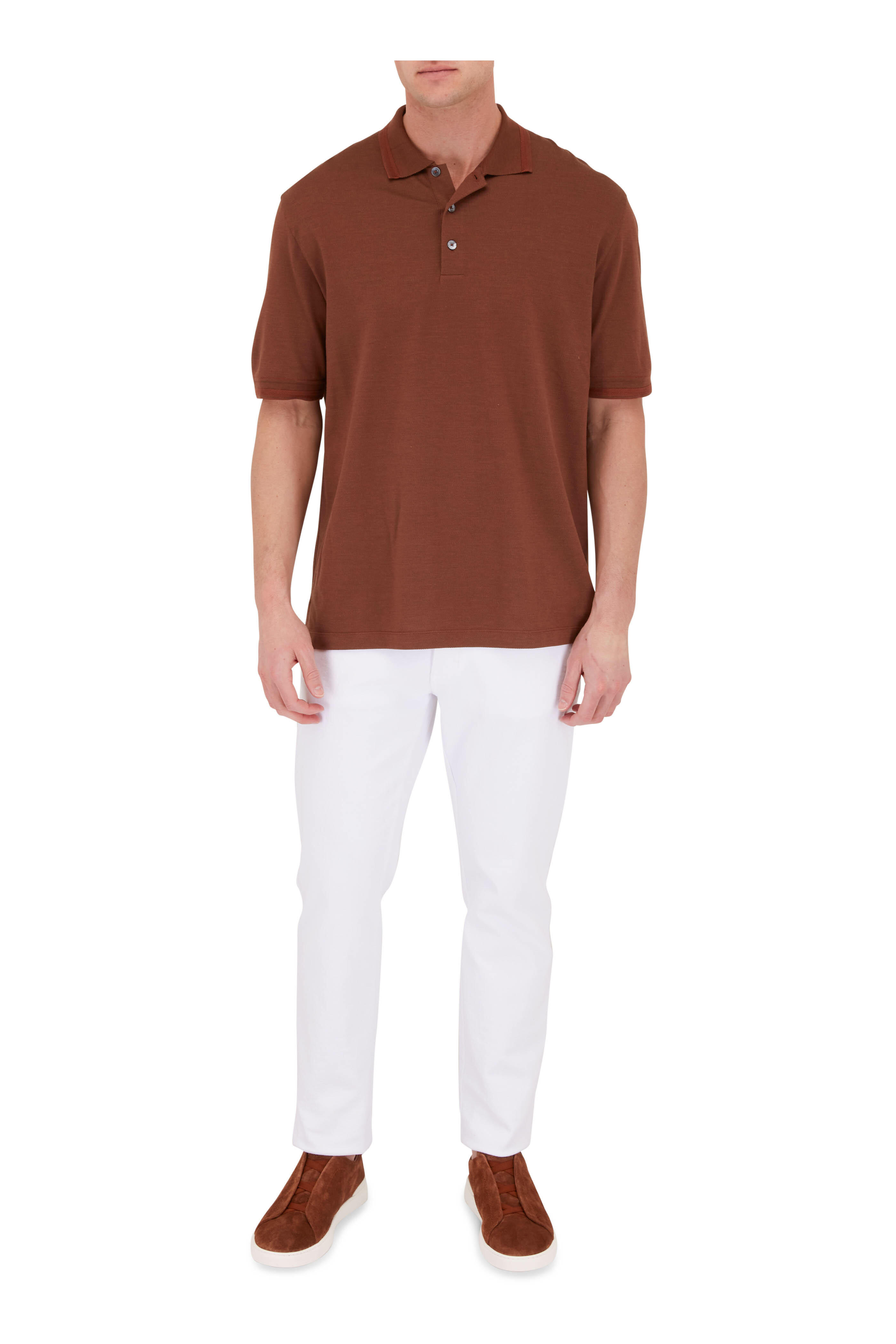 Zegna - Rust Cotton & Silk Short Sleeve Polo | Mitchell Stores