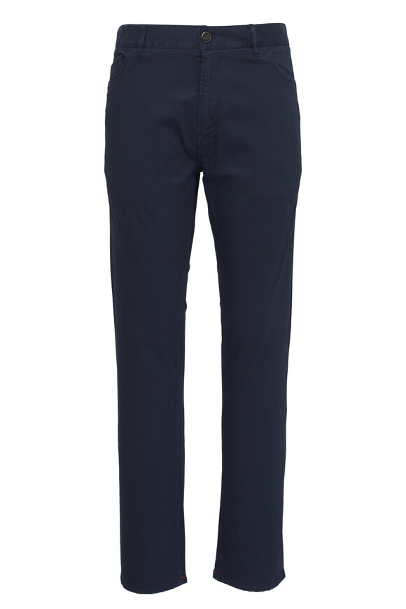 Isaia - Navy Flat Front Five Pocket Pant 