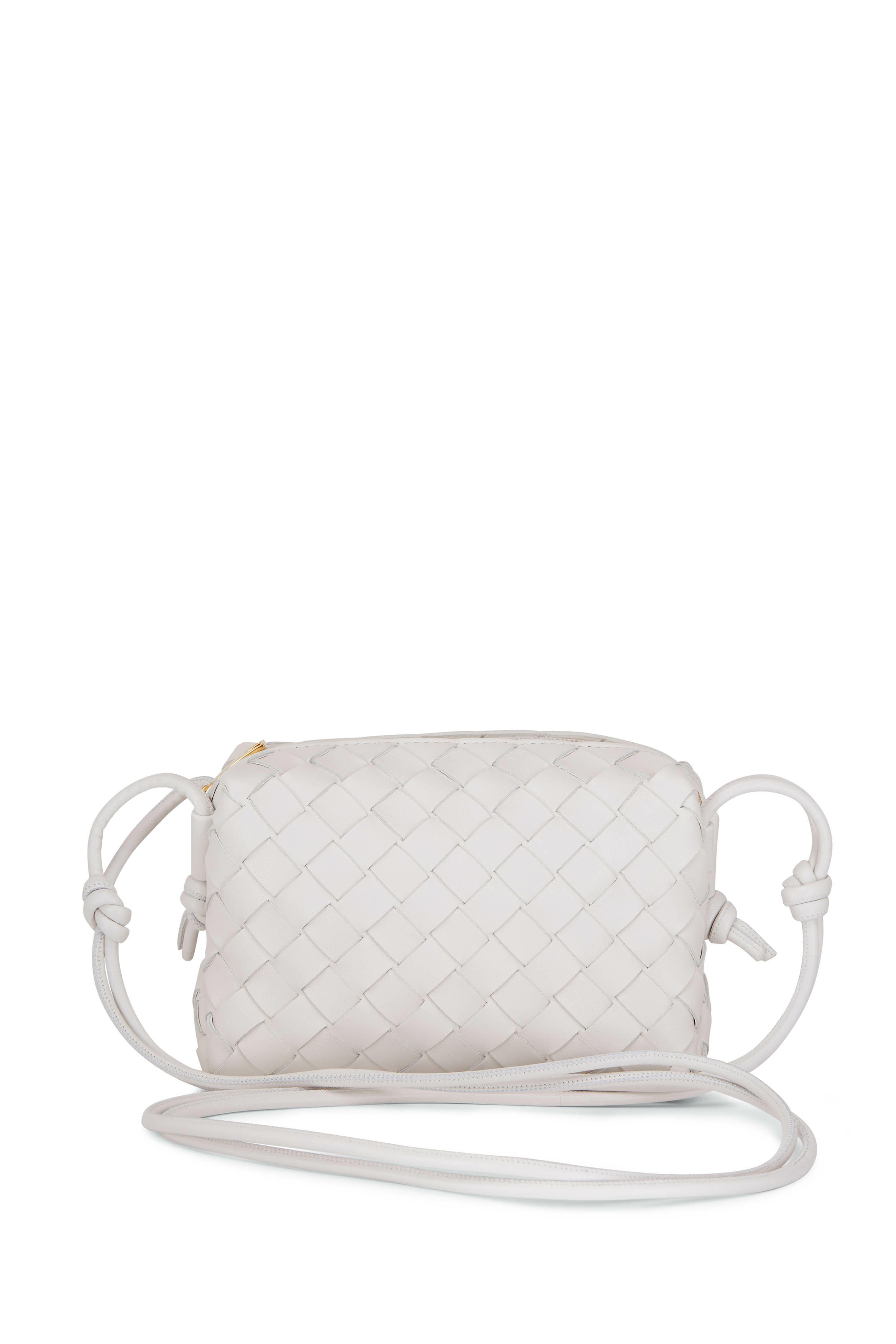 Loop Mini Leather Crossbody Bag in White - Bottega Veneta