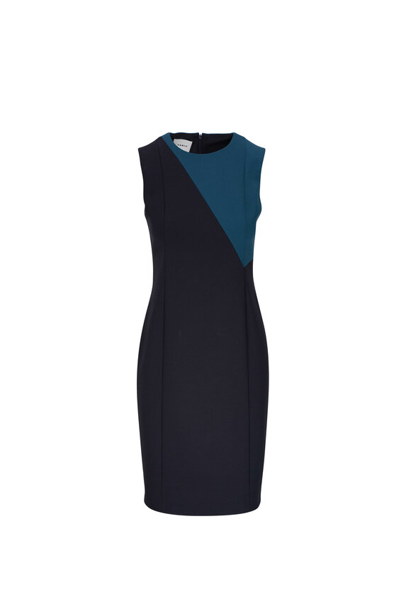 Akris Punto - Black & Teal Shift Knee-Length Dress 