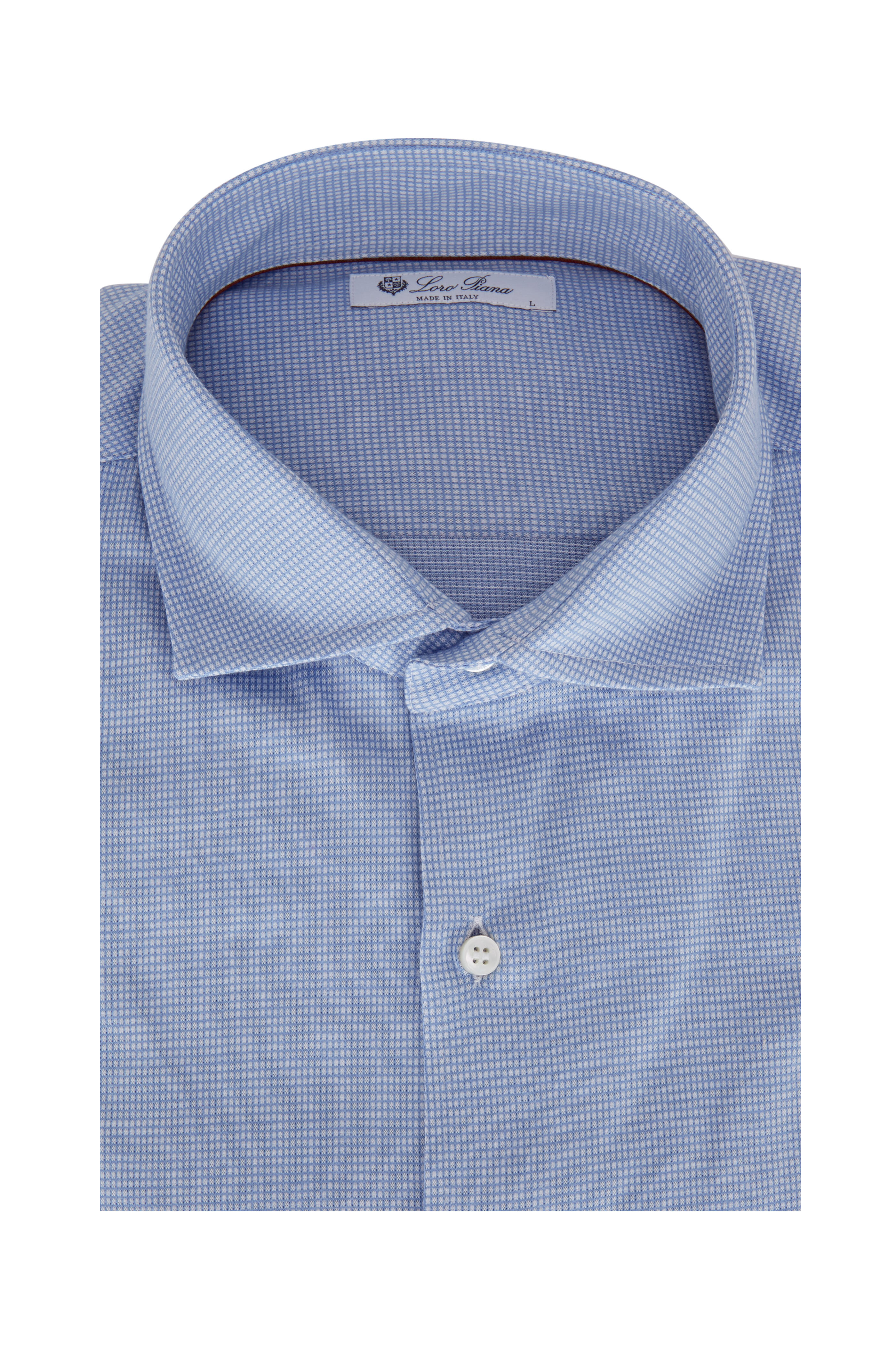 Loro Piana - Light Blue Mini Check Dress Shirt | Mitchell Stores