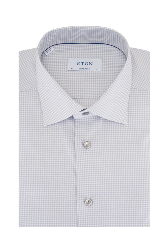 Eton - Gray Check Cotton Blend Dress Shirt 