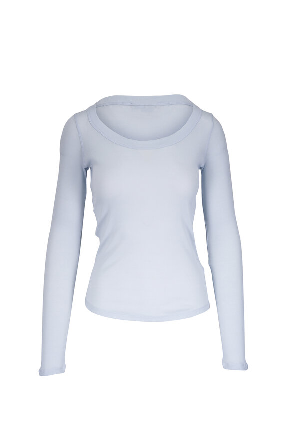 Dorothee Schumacher Sheer Ease Sky Blue Ribbed Long Sleeve T-Shirt