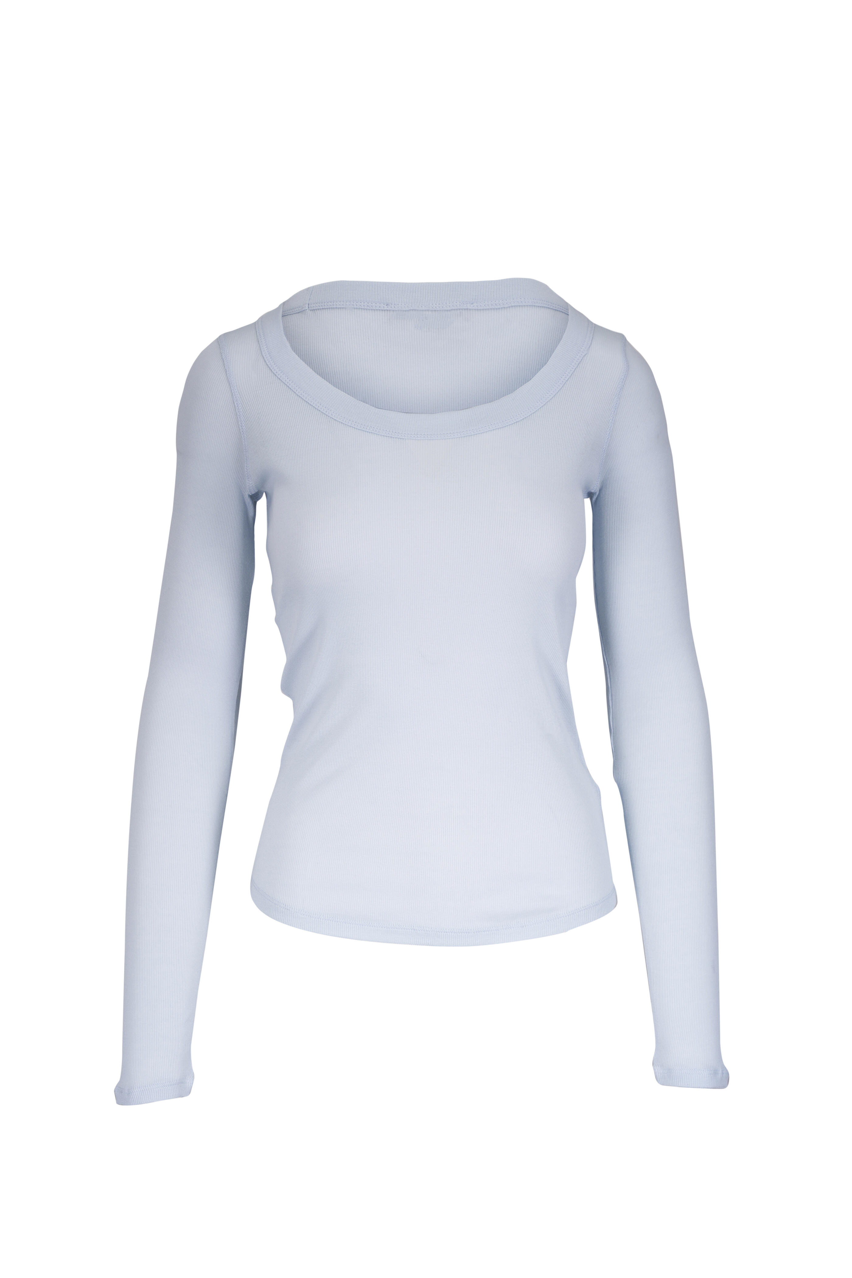 Dorothee Schumacher - Sheer Ease Sky Blue Ribbed Long Sleeve T-Shirt