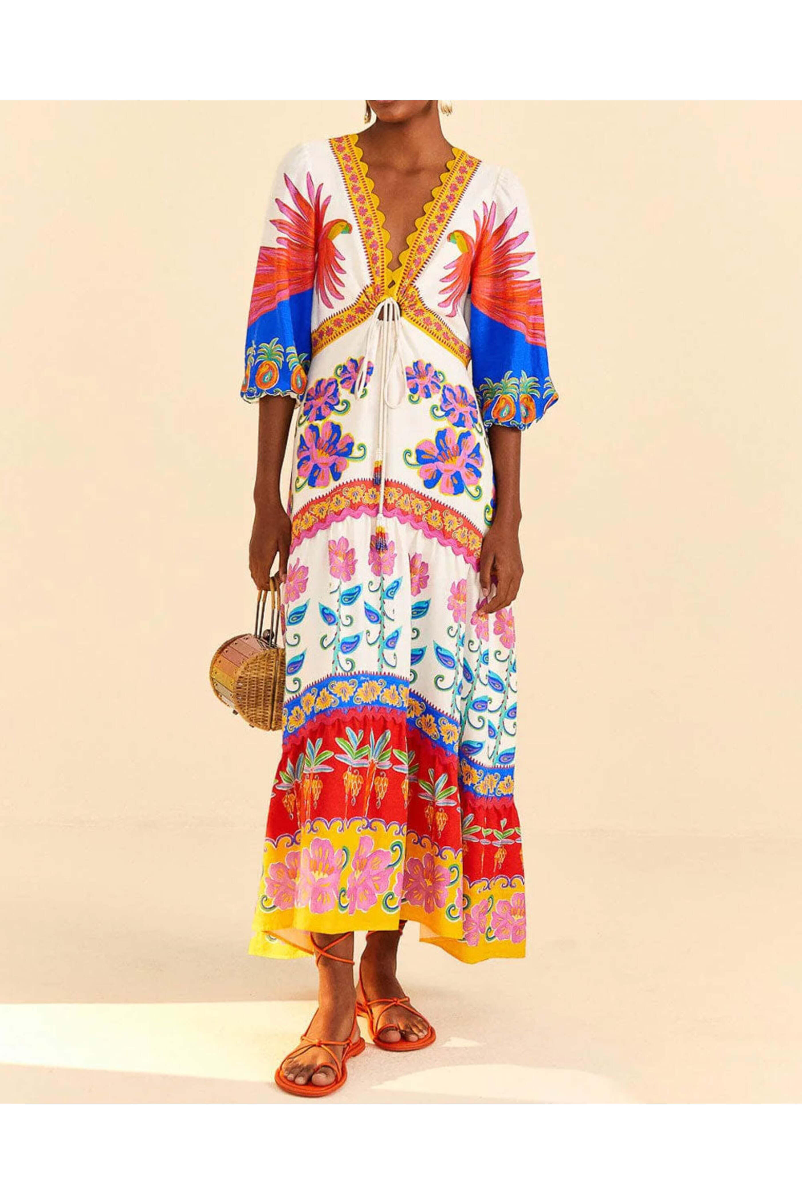 Farm Rio - Vivid Garden Off White Maxi Dress