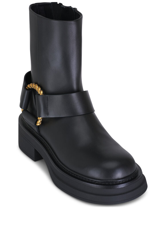 Dorothee Schumacher Black Leather Gold Ring Zip Boot 