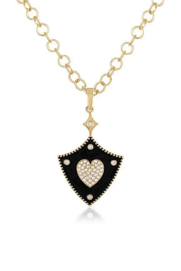 Loriann - Diana Diamond Enamel Shield Pendant Necklace