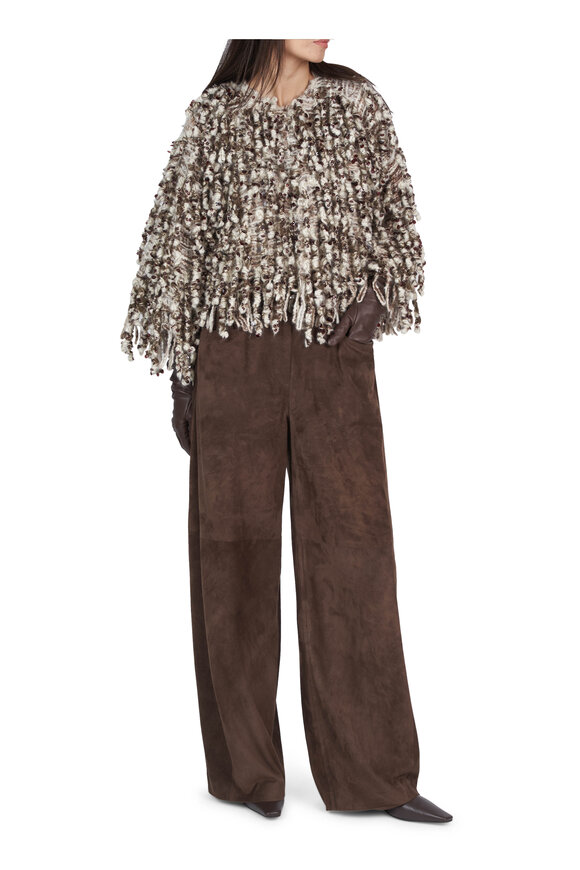 Brunello Cucinelli Brown & Off White Fringe Cardigan - view 4