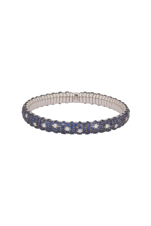 ZYDO 18k Gold Blue Sapphire Domed Stretch Bracelet