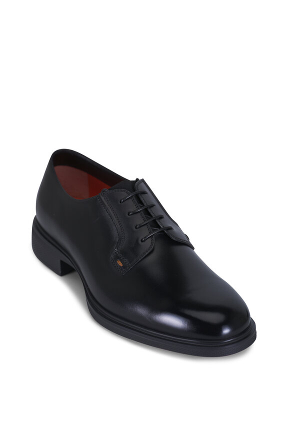 Santoni Easy Revlo Black Leather Lace Up Dress Shoe