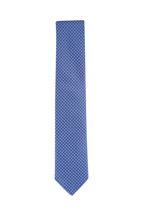 Canali Blue Geometric Print Silk Necktie