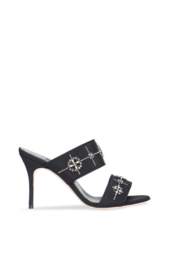Manolo Blahnik Ralota Embellished Black Satin Mule, 90mm - view 2
