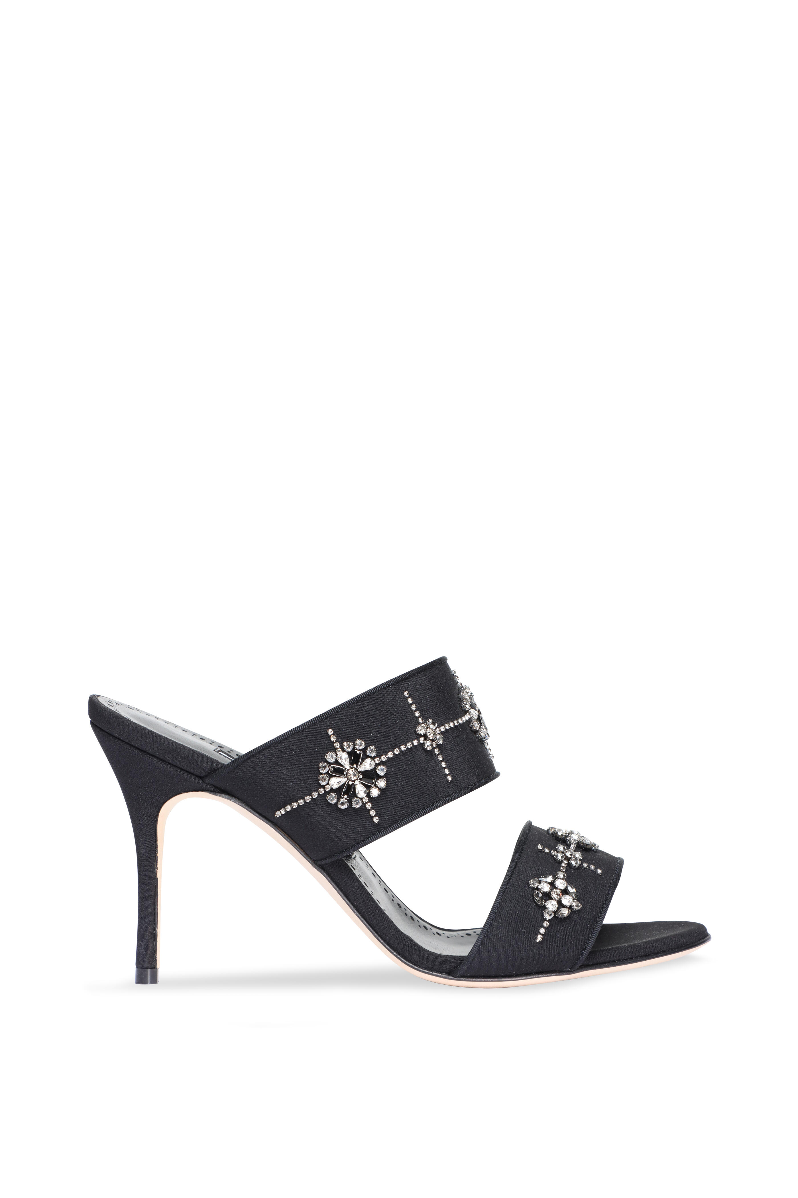 Manolo Blahnik - Ralota Embellished Black Satin Mule, 90mm