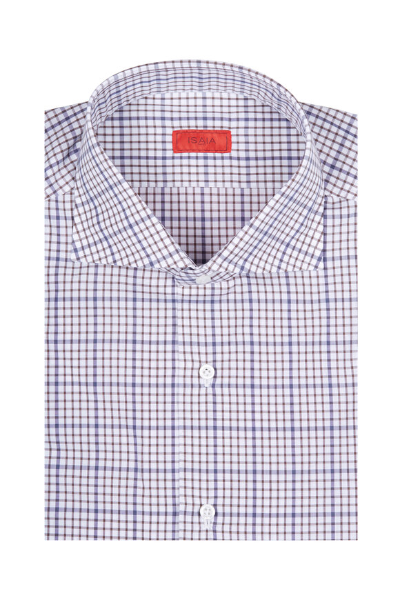 Isaia - Tan & White Check Dress Shirt