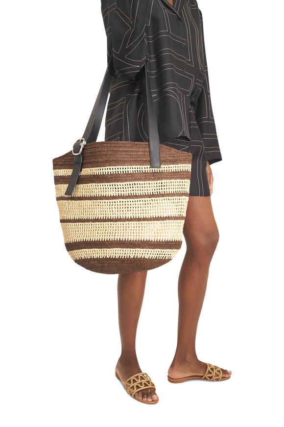 Loewe Loop Basket Chocolate & Natural Raffia Tote - view 2