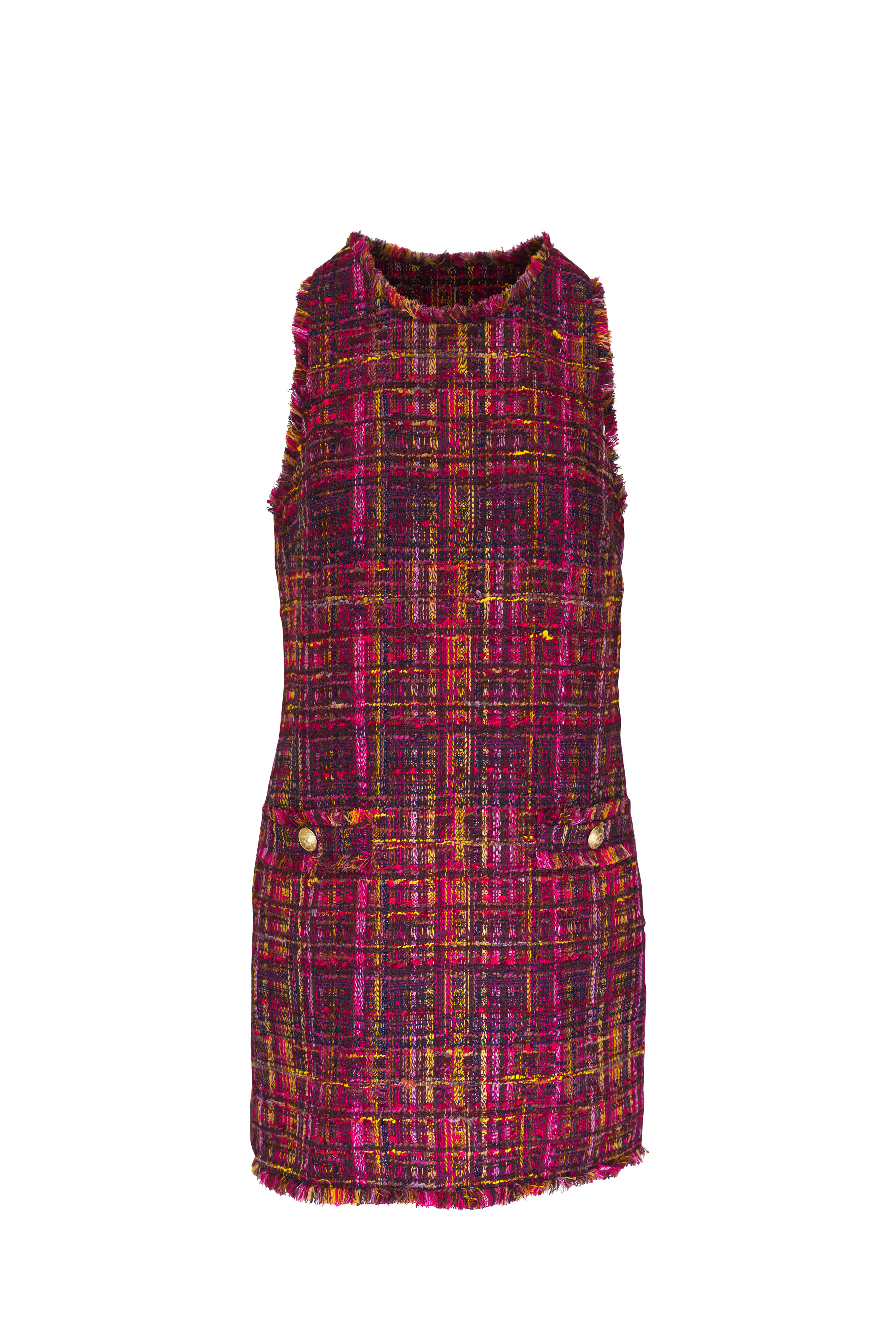 L'Agence - Florian Red & Pink Multi Tweed Shift Dress