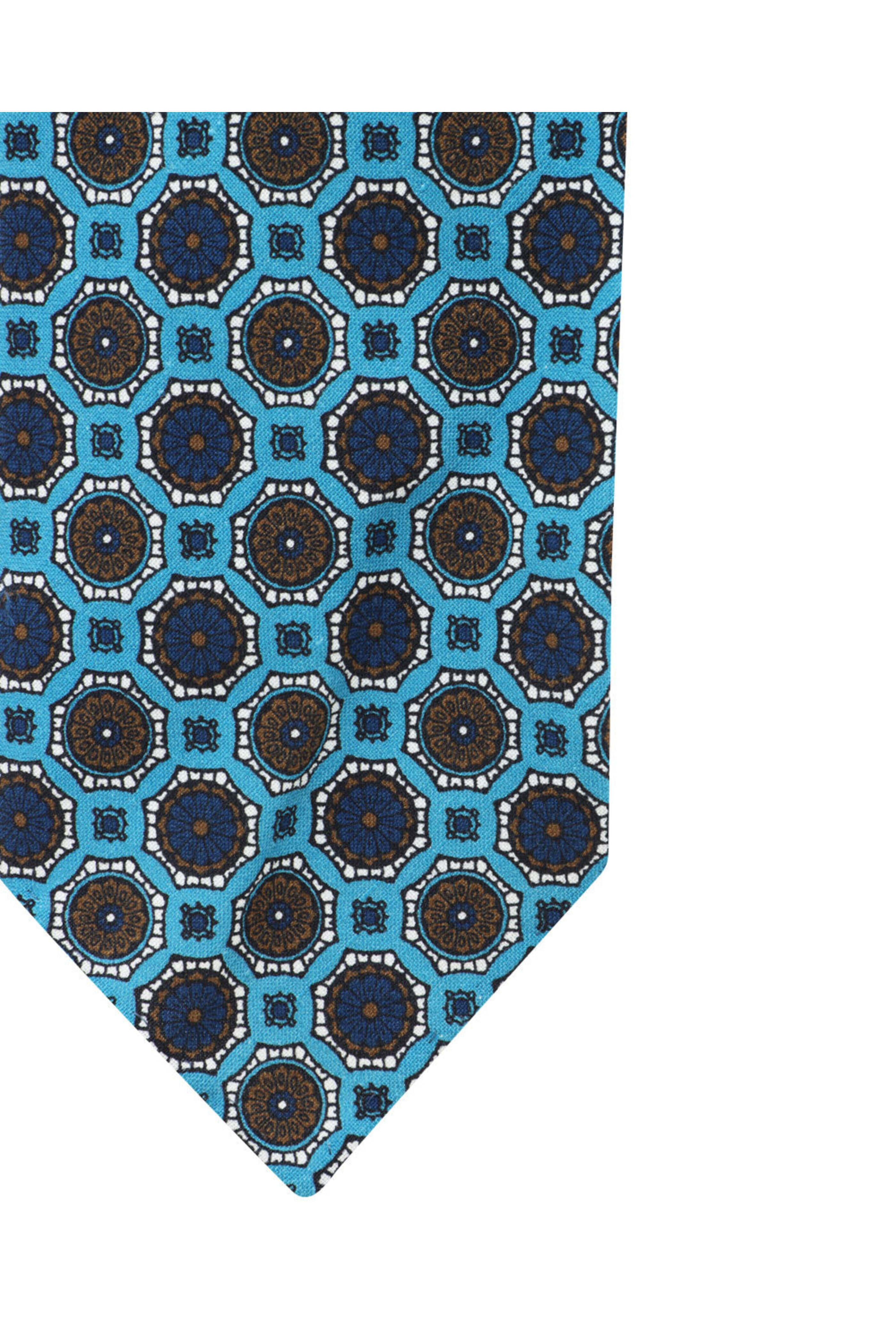 Cesare Attolini - Brown and Aqua Octagonal Medallion Linen Blend Tie