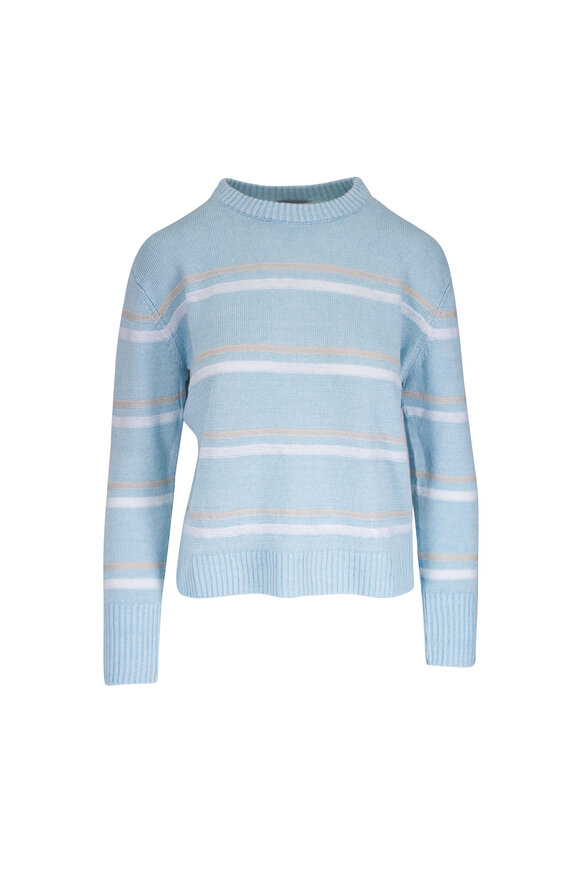 Kinross Crystal Multi Textured Stripe Crewneck Sweater