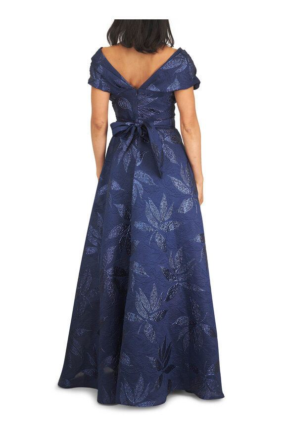 Talbot Runhof Navy Blue Peony Jacquard Print Evening Gown - view 4