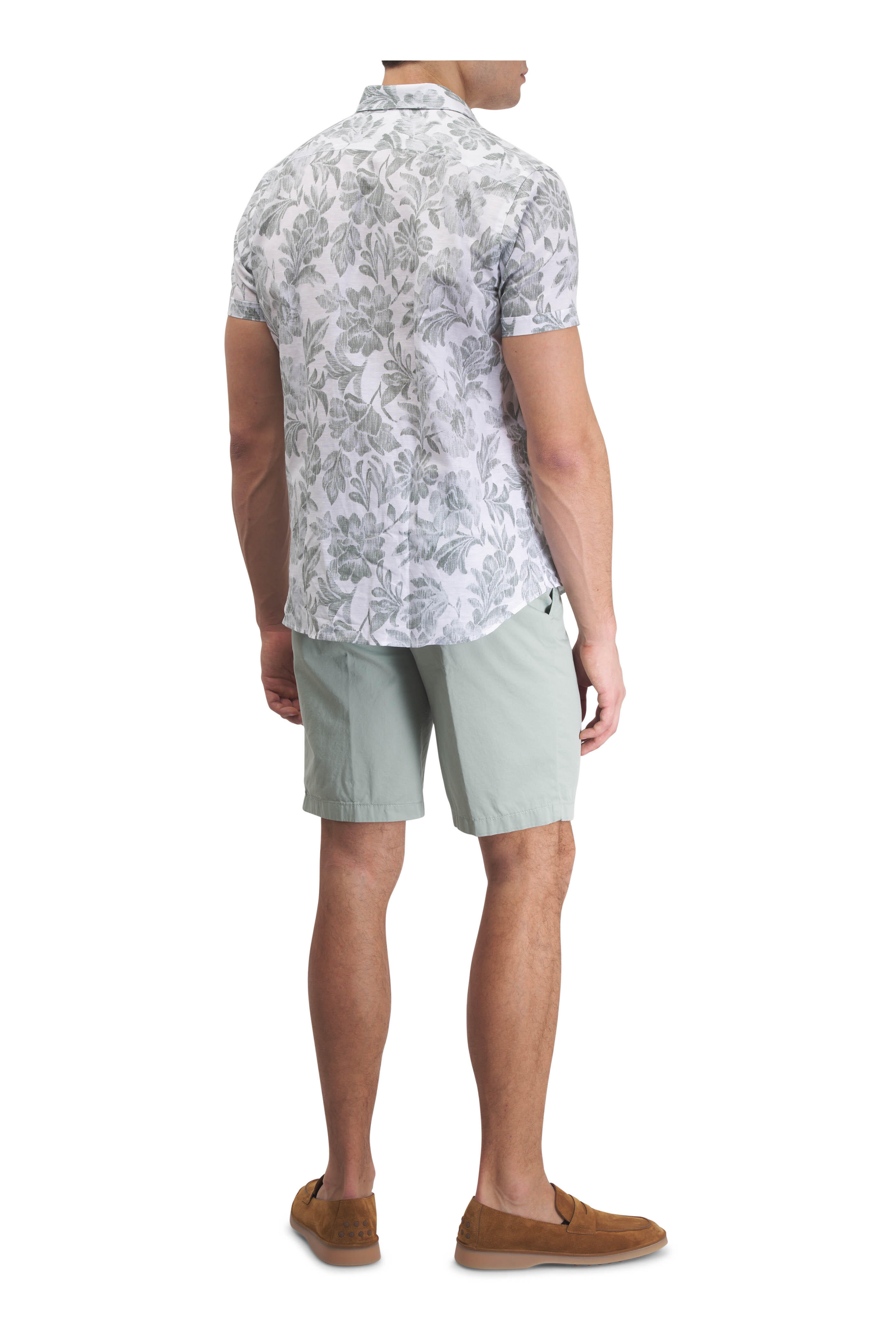 Patrick Assaraf - Green Floral Print Short Sleeve Button Down