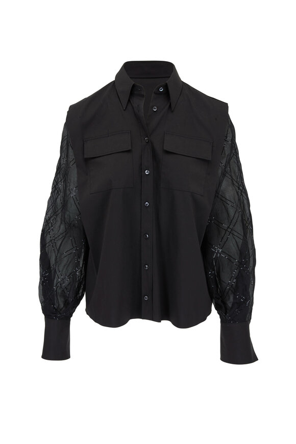 Brunello Cucinelli - Black Cotton Blend Embellished Blouse