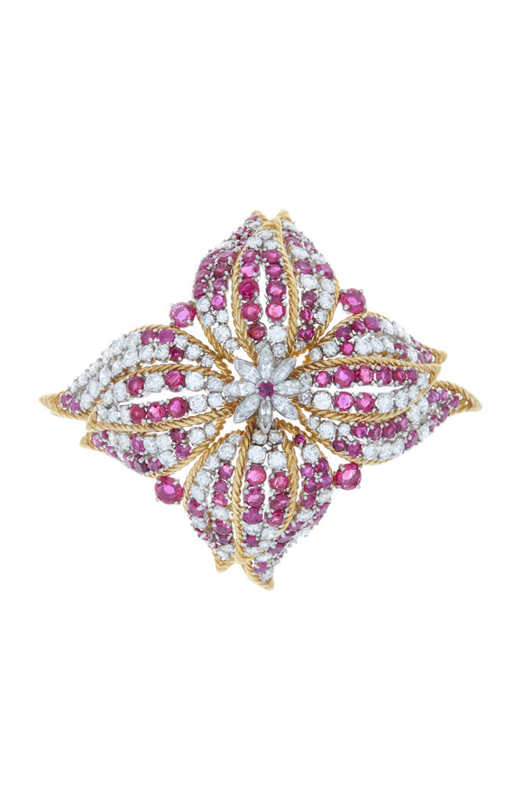 Kathleen Dughi - Gold & Platinum Ruby & Diamond Brooch