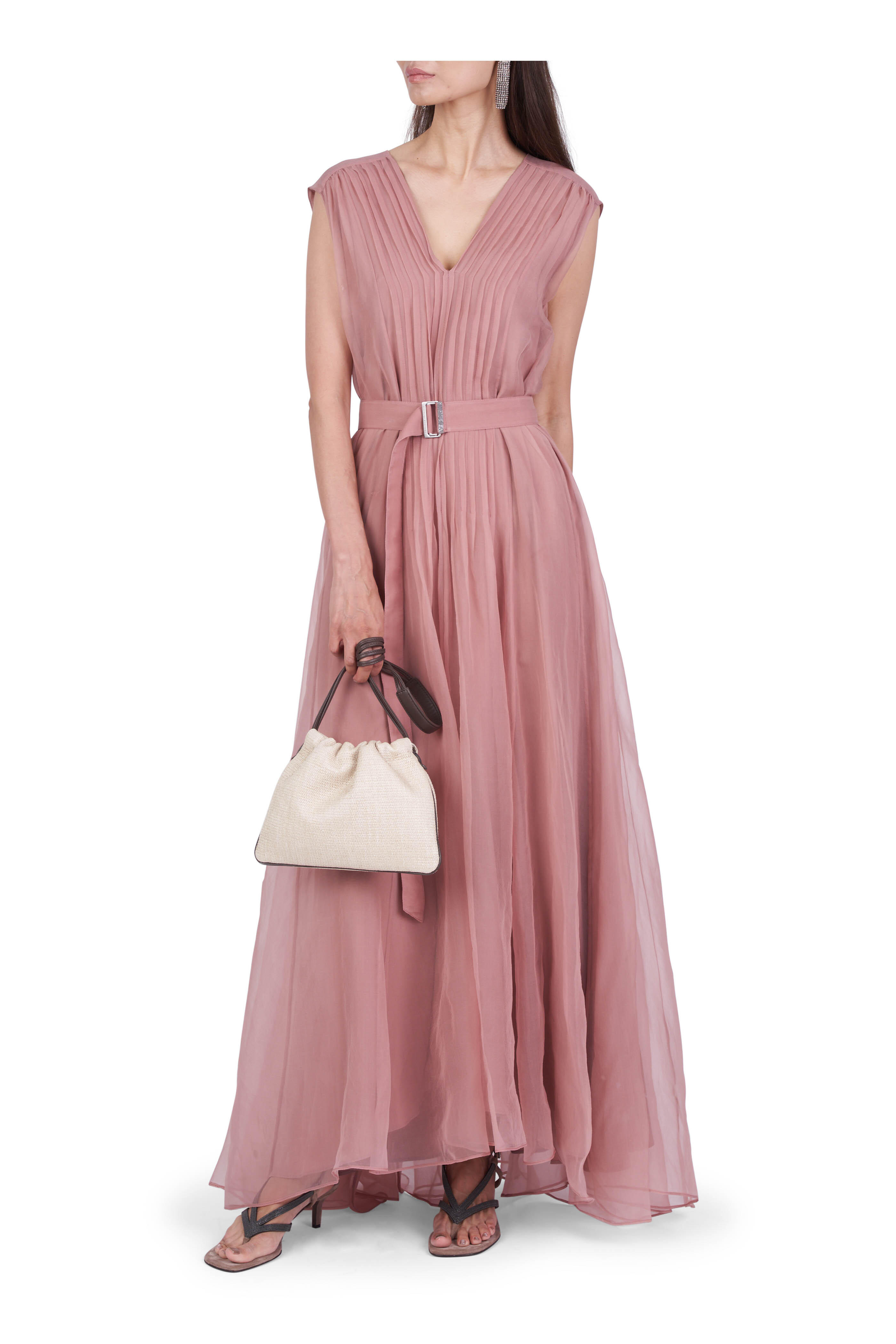 Brunello Cucinelli - Pink Crispy Silk Chiffon Maxi Dress